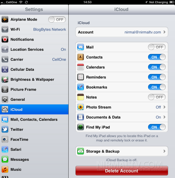 iCloud settings