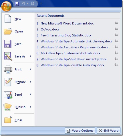 word options