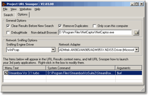 URL Snooper_options