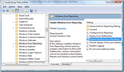 Error reporting 