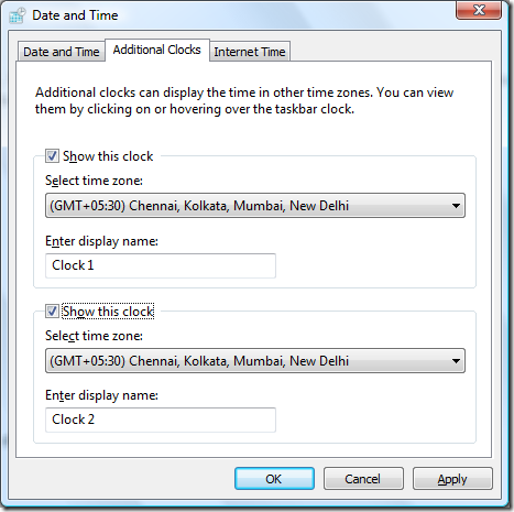 vista clock settings