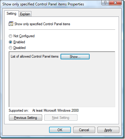 enable option